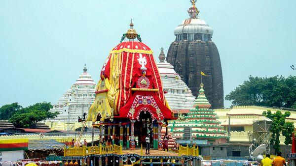 A view of the decorated chariot ahead of Rath Yatra festival, in Puri on Monday. (ANI Photo)
